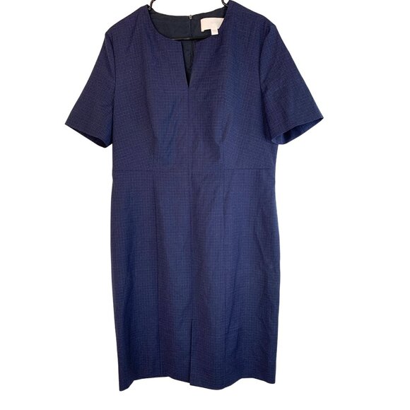 NWOT Hugo Boss Delysia Wool Sheath Dress Navy Plaid Short Sleeve Size 10 - Picture 2 of 10